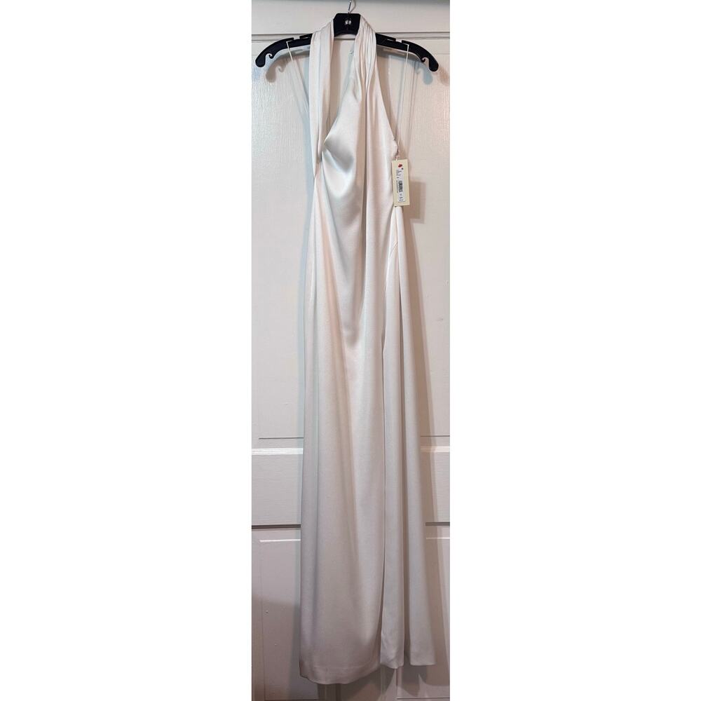 NWT Alice and Olivia Paulette One Shoulder Satin Open Back Gown Size 2 - Picture 3 of 16
